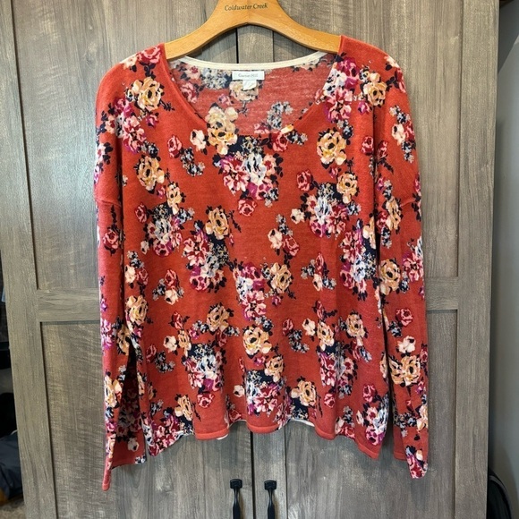 Garnet Hill Signature Eco Merino Wool Floral Boxy Sweater Medium - Picture 1 of 12